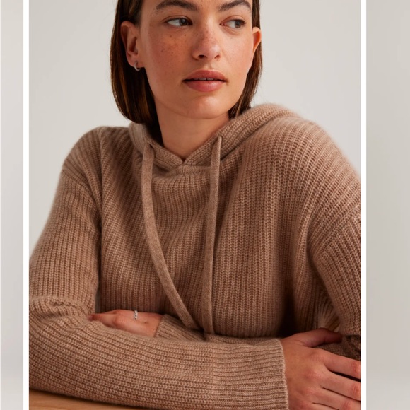 Quince Mongolian Cashmere Fisherman Pullover Hoodie in Oatmeal - Picture 2 of 7